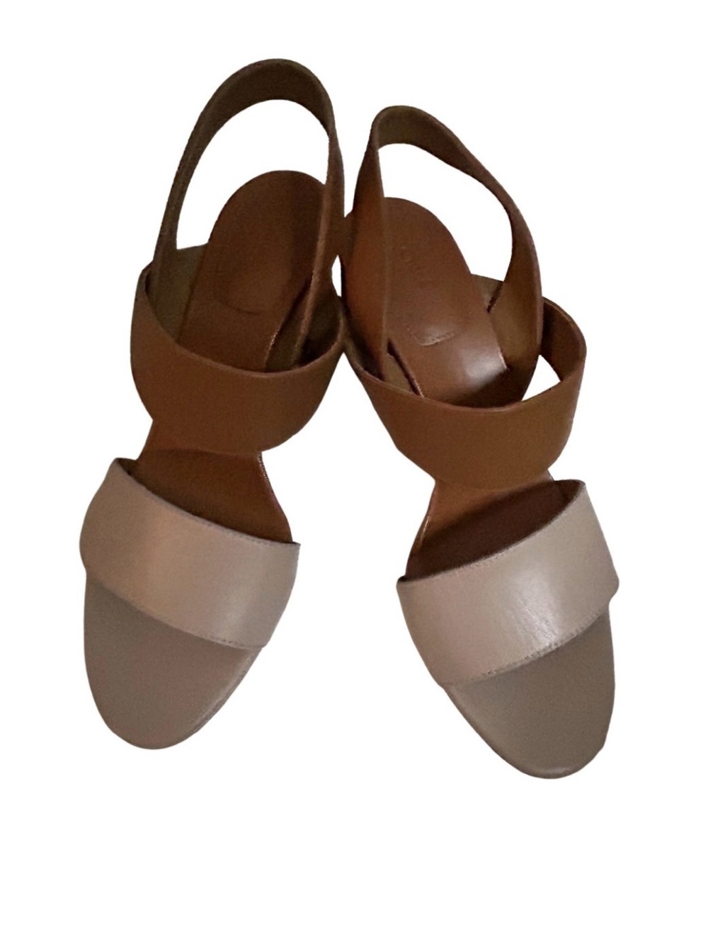 Chloe Two-Tone Beige and Tan Leather Slingback Sandals